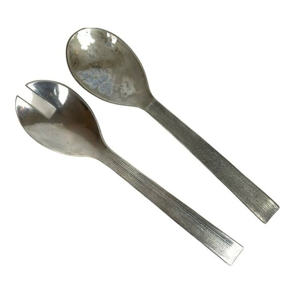 Vera Wang Wedgwood Vesta 2-Piece Salad Serving Set Holloware Stainless Steel - Picture 1 of 5